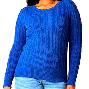 St. John's Bay Royal Blue Crew Neck Long Sleeve Cable Knit Pullover Sweater